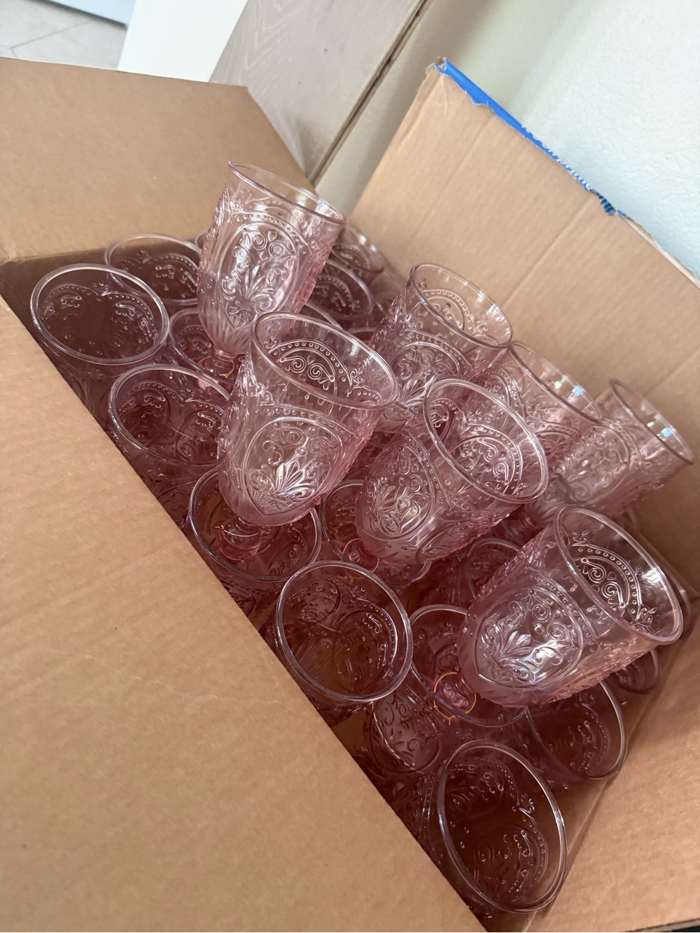 Vintage Pink Embossed Plastic Wine/ Goblets - Elegant Party Drinkware